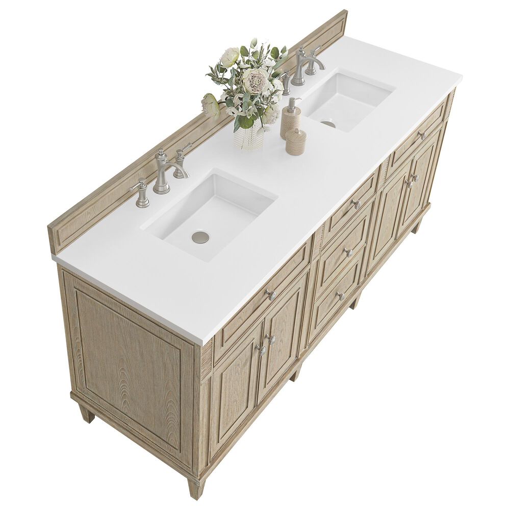 James Martin Vanities Lorelai 72&quot; Double Vanity in Whitewashed Oak with 3 cm White Zeus Quartz Top, , large
