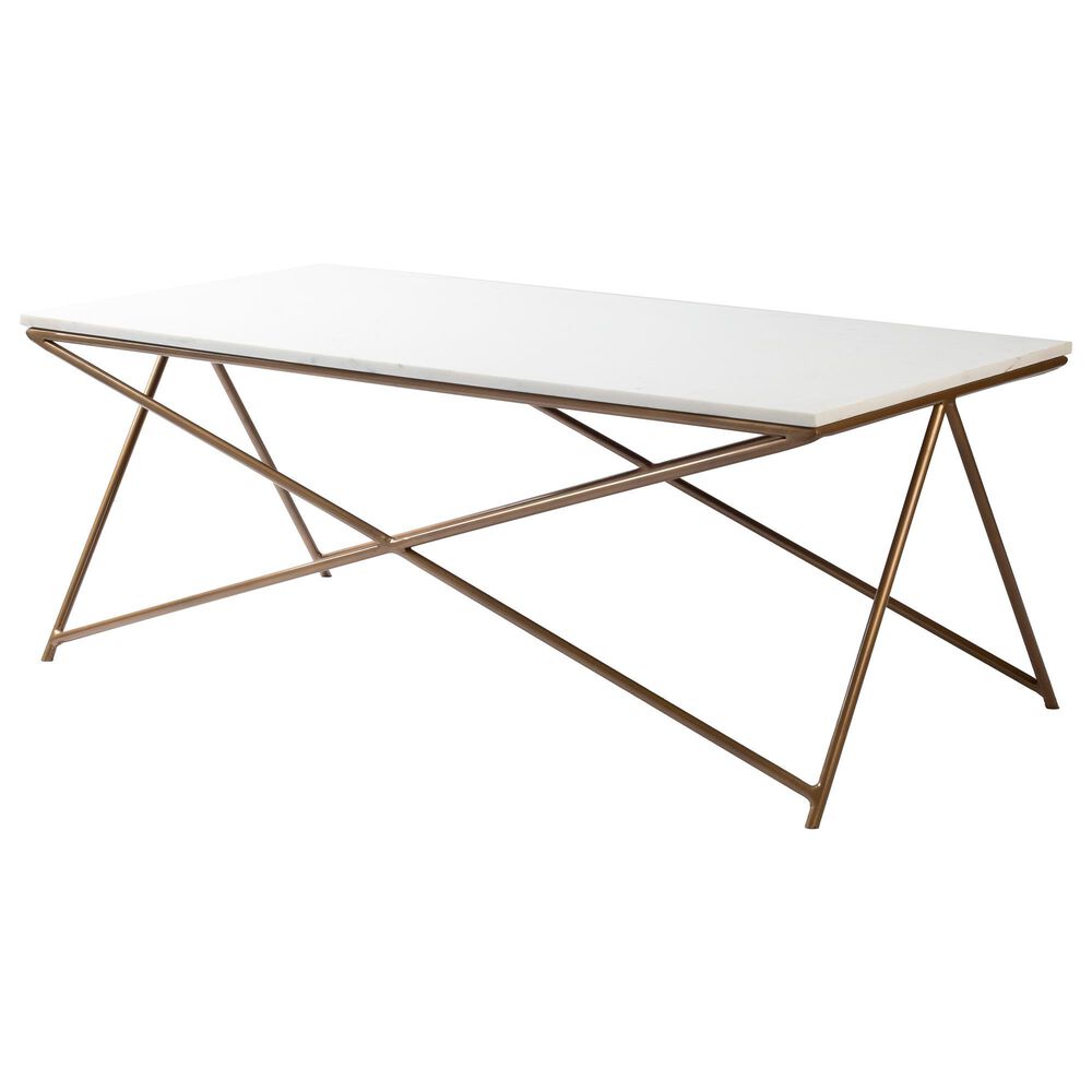 Surya Inc Norah Coffee Table in White Marble and Gold, , large