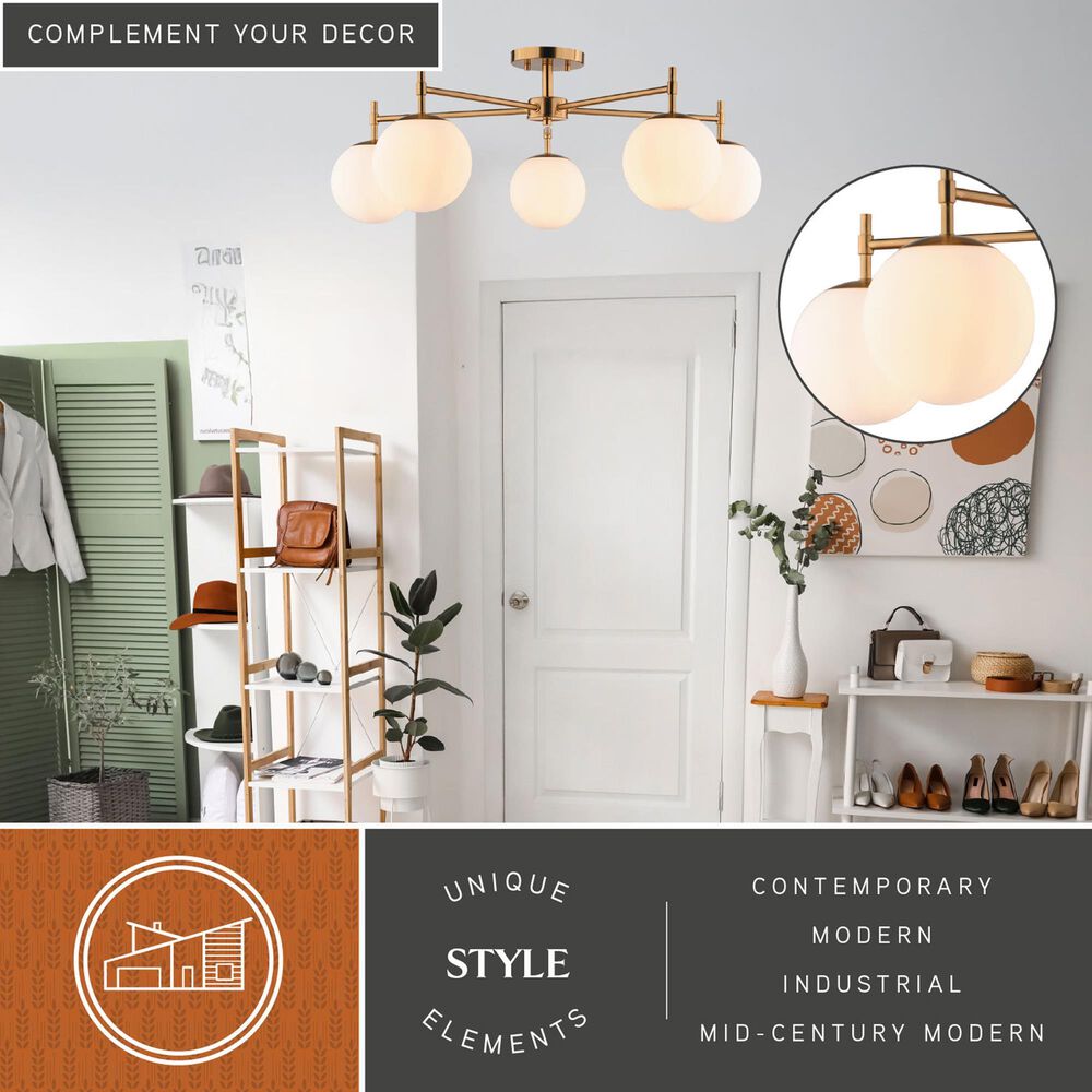 Vaxcel Armitage 5-Light Semi Flush Mount in Muted Brass, , large