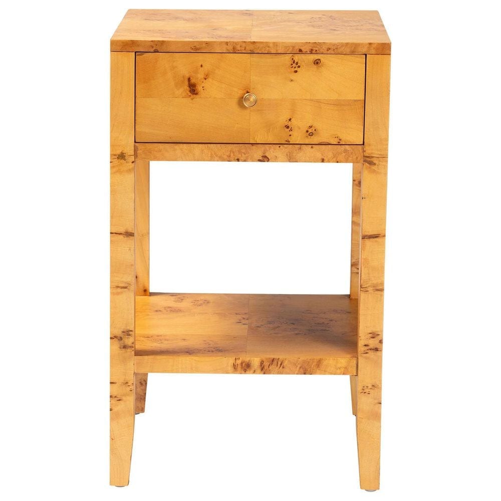 Baxton Studio Ghina 1-Drawer Nightstand in Light Mappa Burl, , large