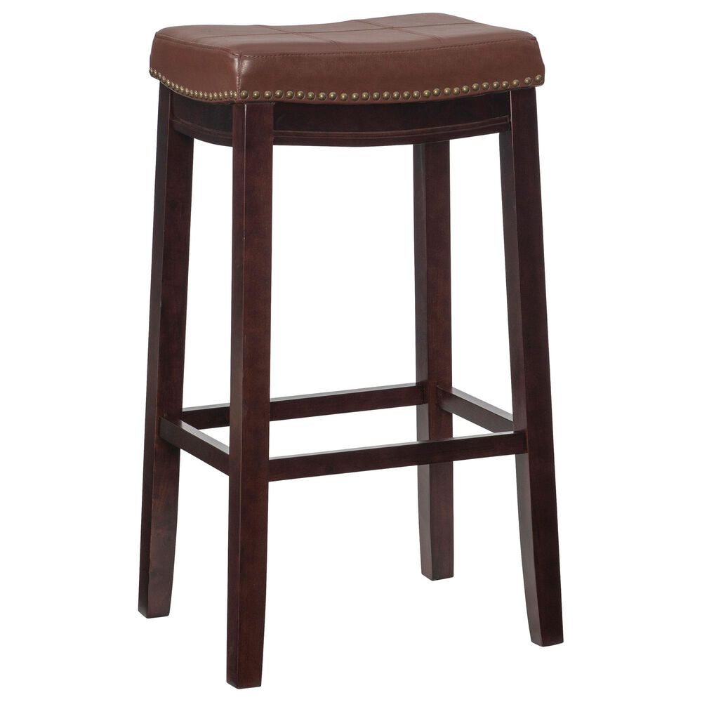 Linon Home Decor Claridge Bar Stool with Cognac Cushion in Dark Brown, , large