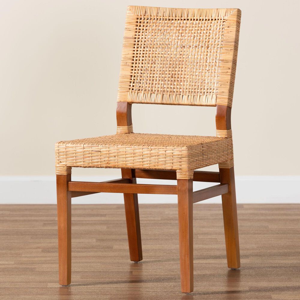 Baxton Studio Lesia Side Chair in Natural Brown and Walnut Brown, , large