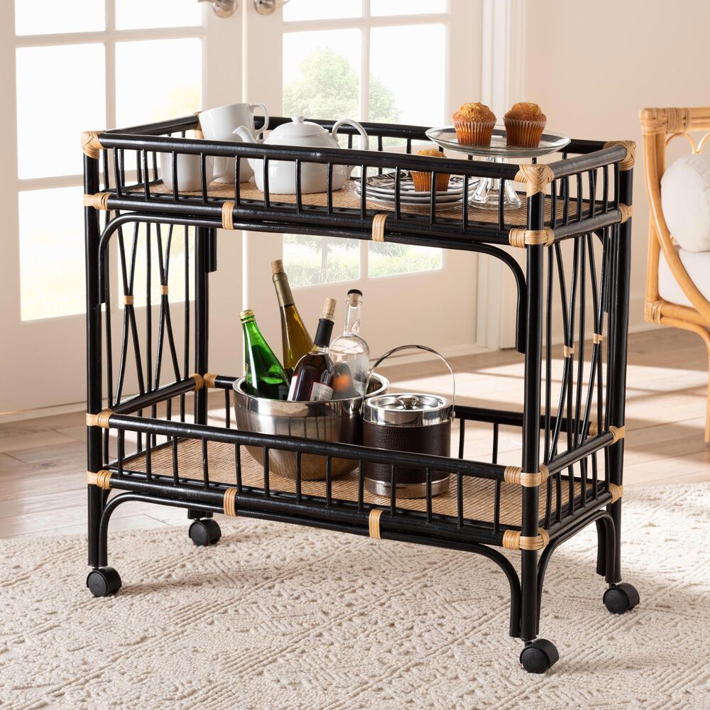 Baxton Studio Dalinda 2-Tier Kitchen Cart in Black and Natural Brown, , large