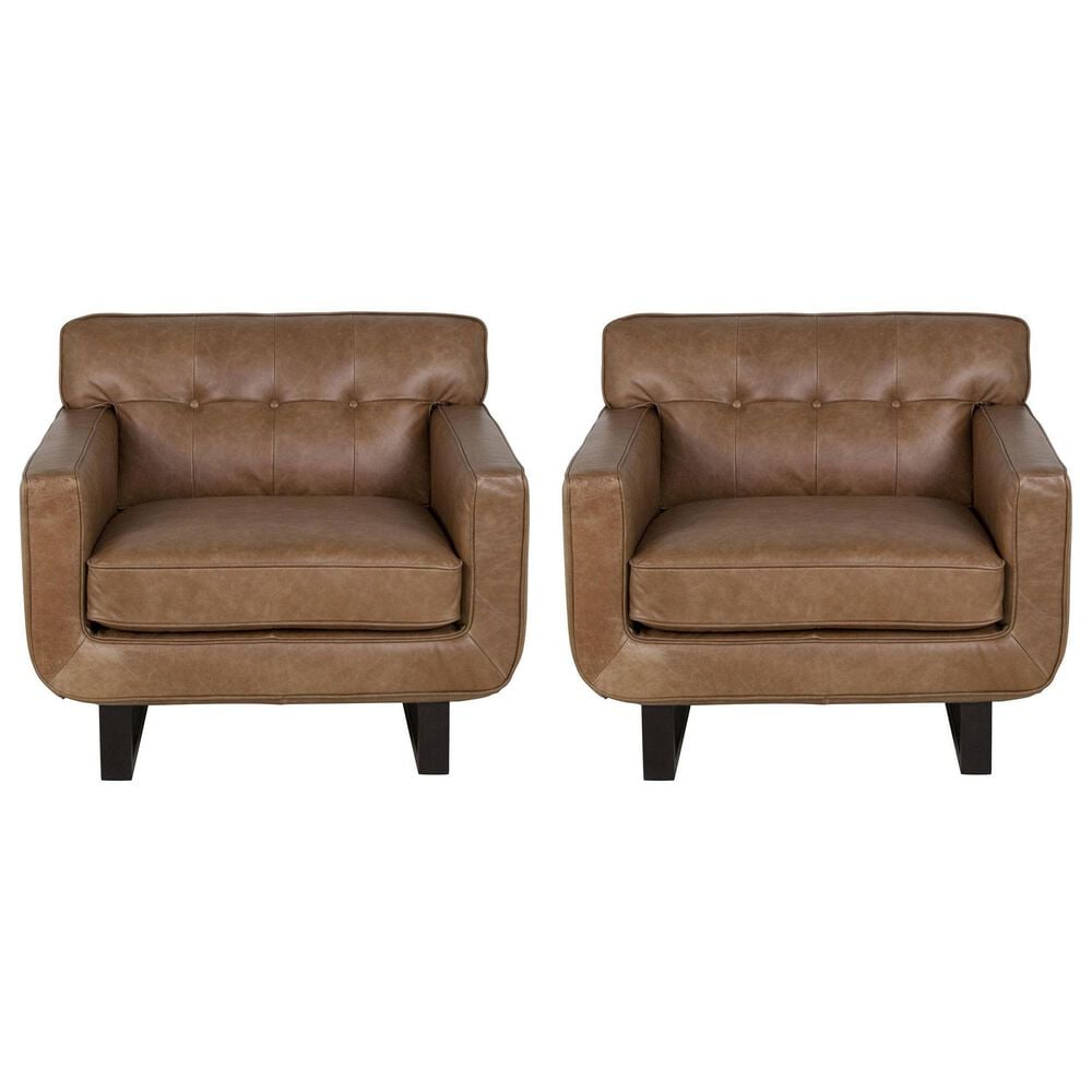 Kuka Home Leather Accent Chair in Camel (Set of 2), , large