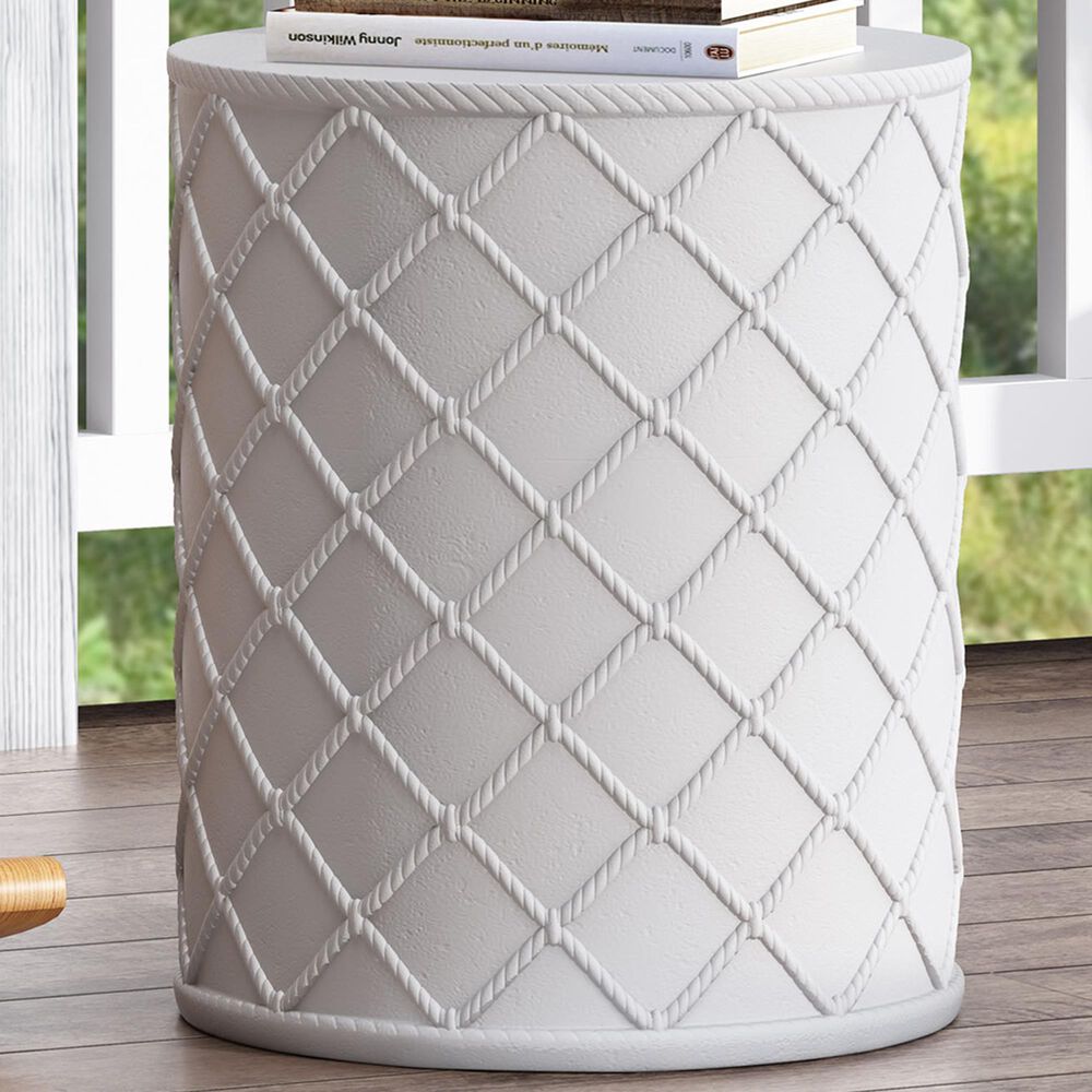 Hearth and Haven Outdoor Round End Table with Diamond Lattice Texture in Antique White, , large