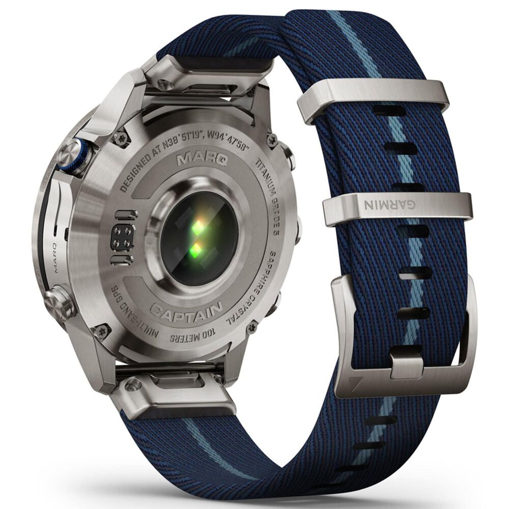 Garmin MARQ 2 Captain AMOLED Smartwatch Silver Grade 5 Titanium Bezel Case with Blue Nylon Band, , large