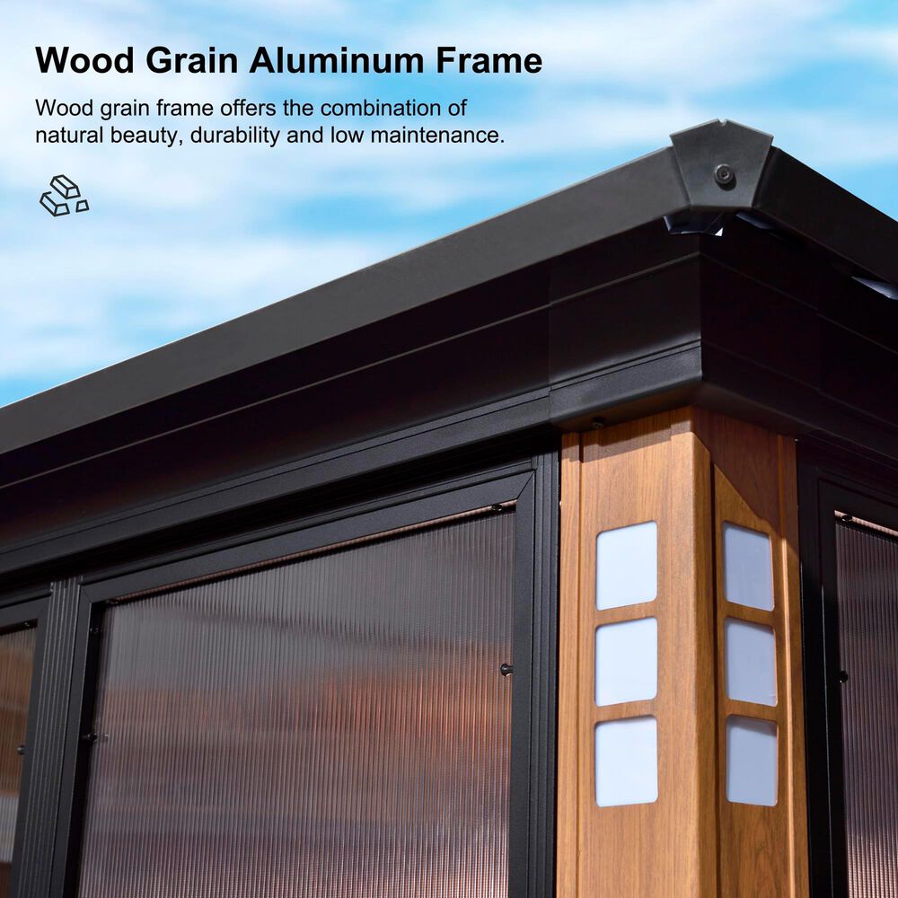 HOMLUX 12' x 14' Outdoor Hardtop Sunroom Gazebo with Aluminum Frame in Black, , large