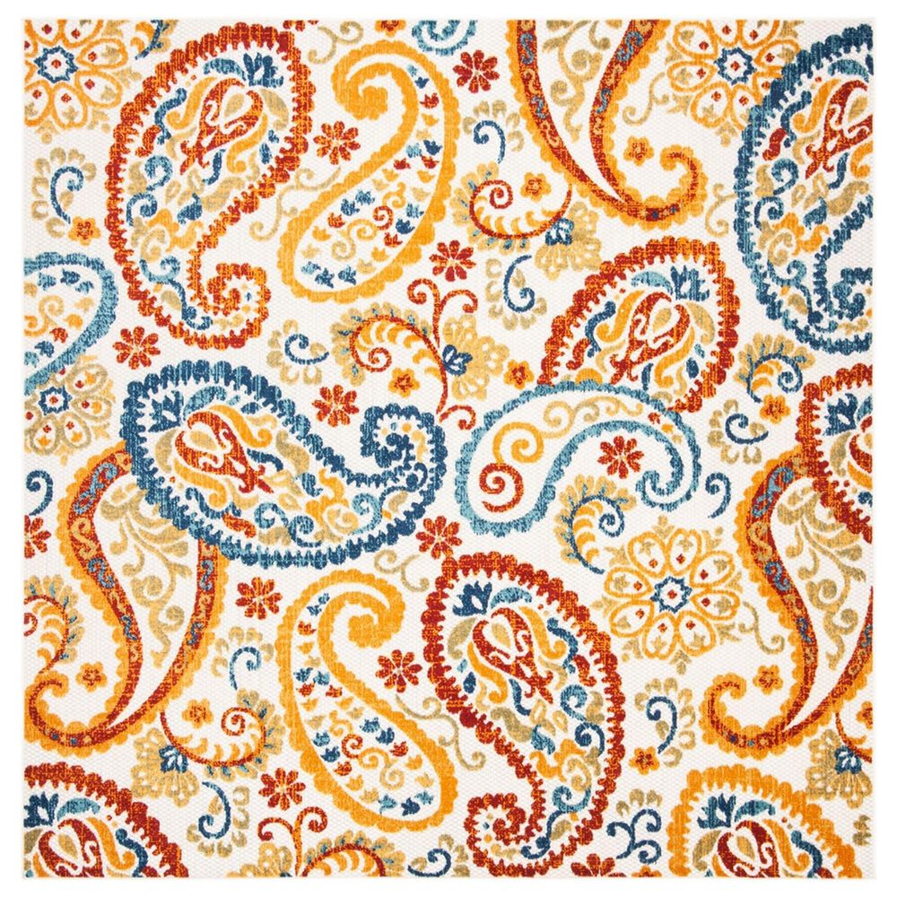 Safavieh Cabana 6"7" Square Cream and Navy Indoor/Outdoor Area Performance Rug, , large