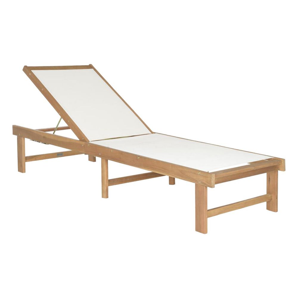Safavieh Manteca Lounge Chair with Beige Seat in Teak Brown, , large