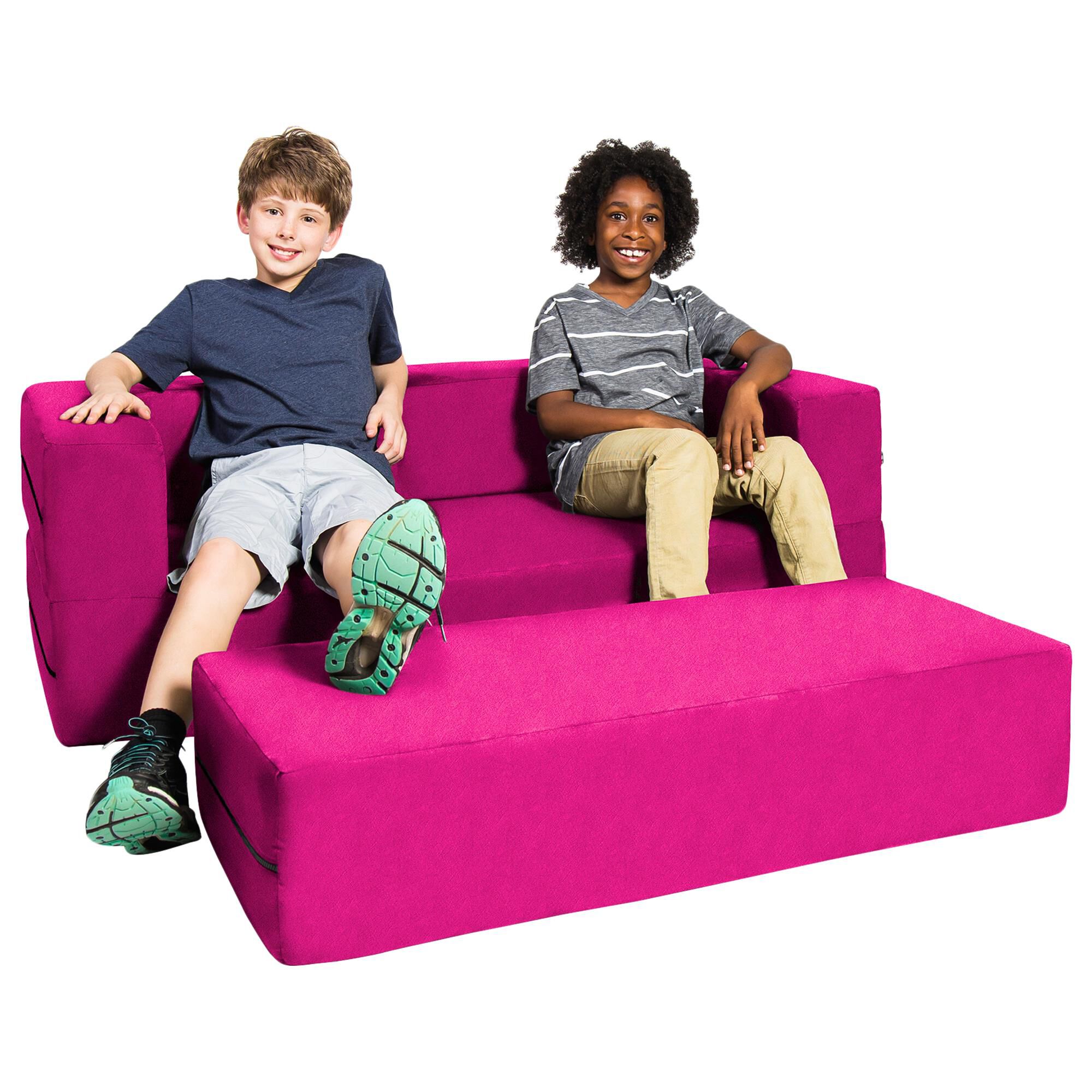 Jaxx Zipline Big Kids Modular Sofa & Ottoman in Fuchsia