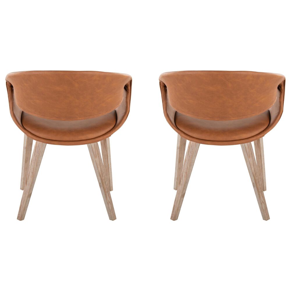 LumiSource Curvo Arm Chair with Camel Faux Leather Cushion in Whitewashed (Set of 2), , large