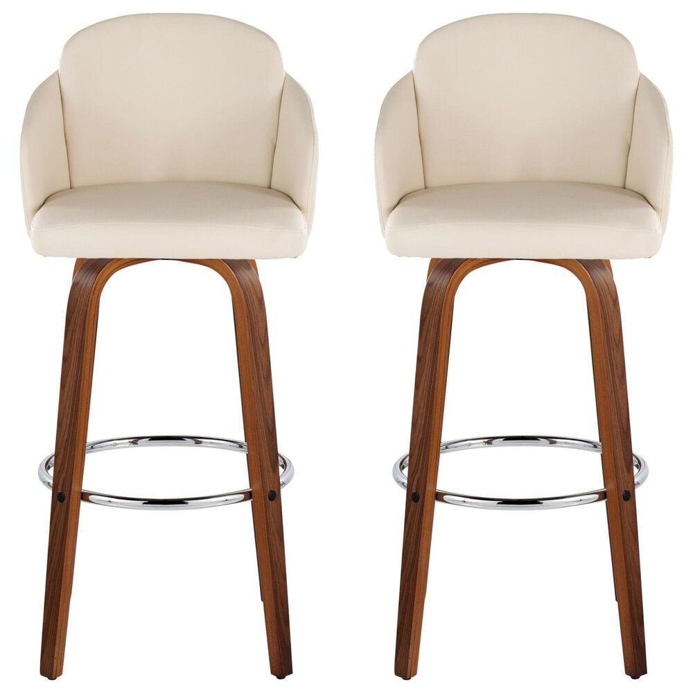 LumiSource Dahlia Swivel Bar Stool with Cream Faux Leather Upholstery in Walnut and Chrome (Set of 2), , large