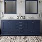 Lexora Home Dukes 80" Double Bathroom Vanity in Navy Blue with 2 cm White Carrara Marble Top and Rectangular Sinks, , large