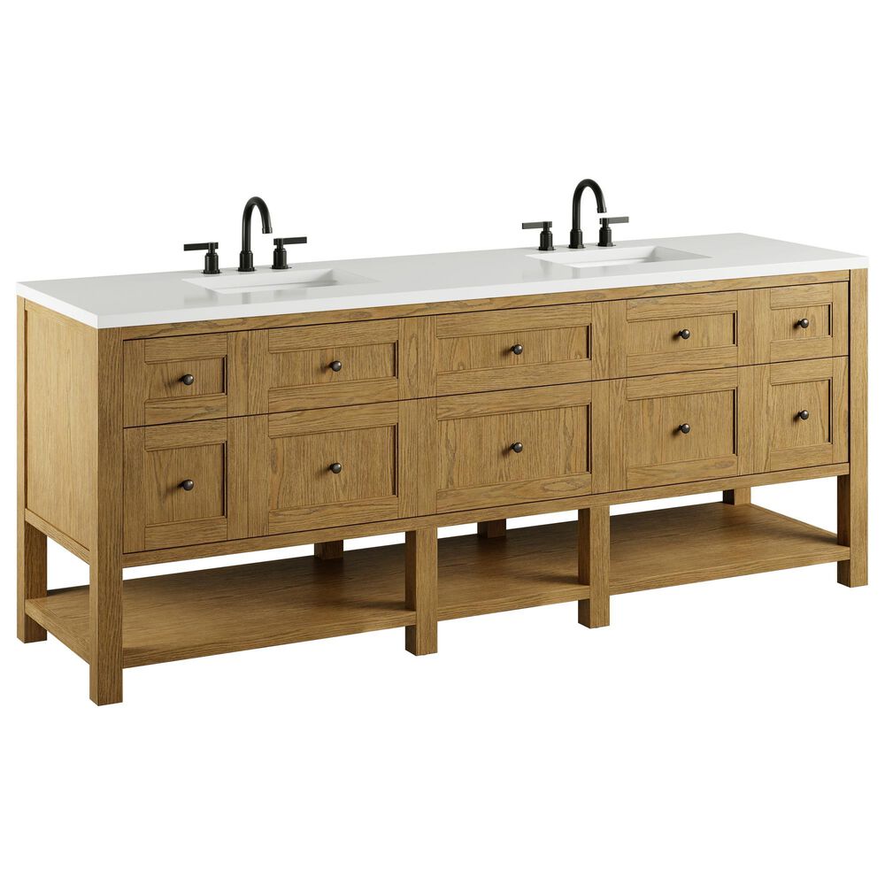 James Martin Breckenridge 84" Double Bathroom Vanity in Light Natural Oak with 3 cm White Zeus Top and Rectangular Sinks, , large