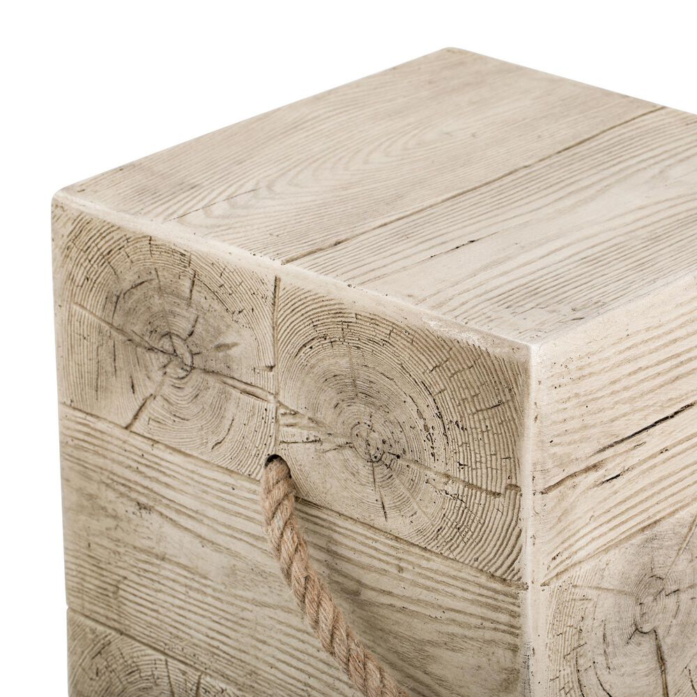 Hearth and Haven Outdoor Square Side Table with Simulated Braided Cord in Wood Brown, , large