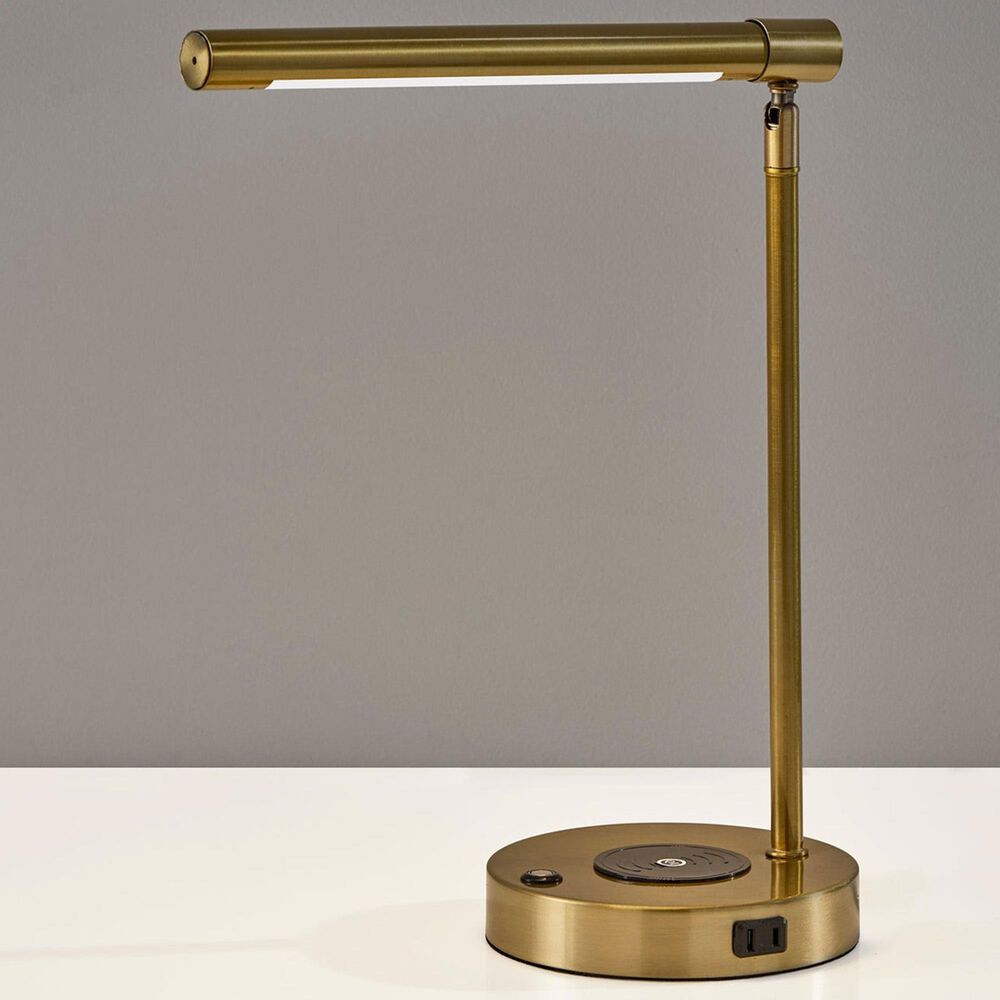 Adesso Dax LED Wireless Charging Desk Lamp in Antique Brass, , large
