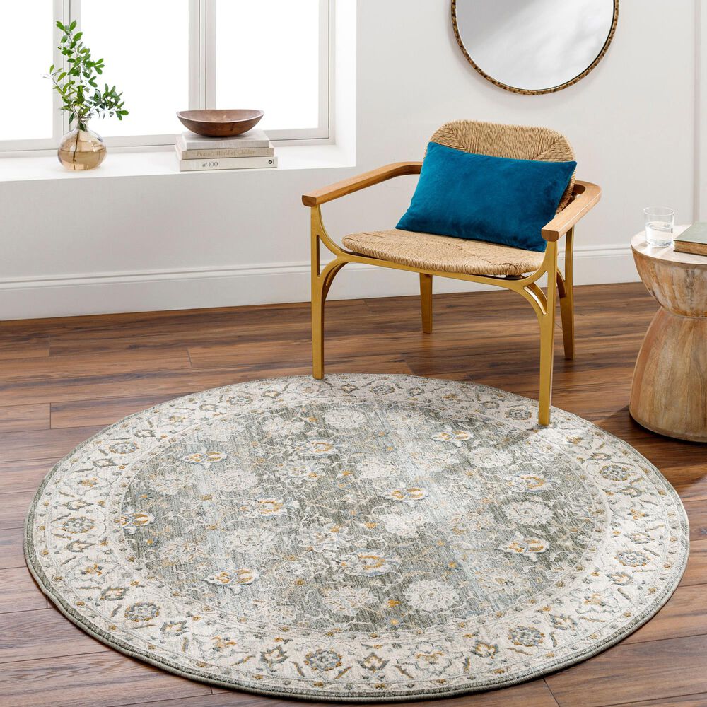 Surya Dresden Deep Teal, Taupe, Dusty Sage, Off-White, Light Gray, Mustard and Olive 7&#39;10&quot; Round Area Rug, , large