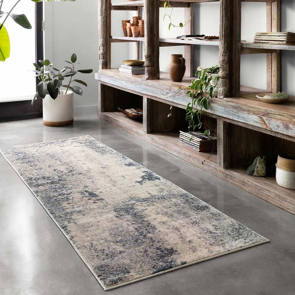 Loloi Teagan TEA-07 2'8" x 7'6" Natural and Denim Runner, , large