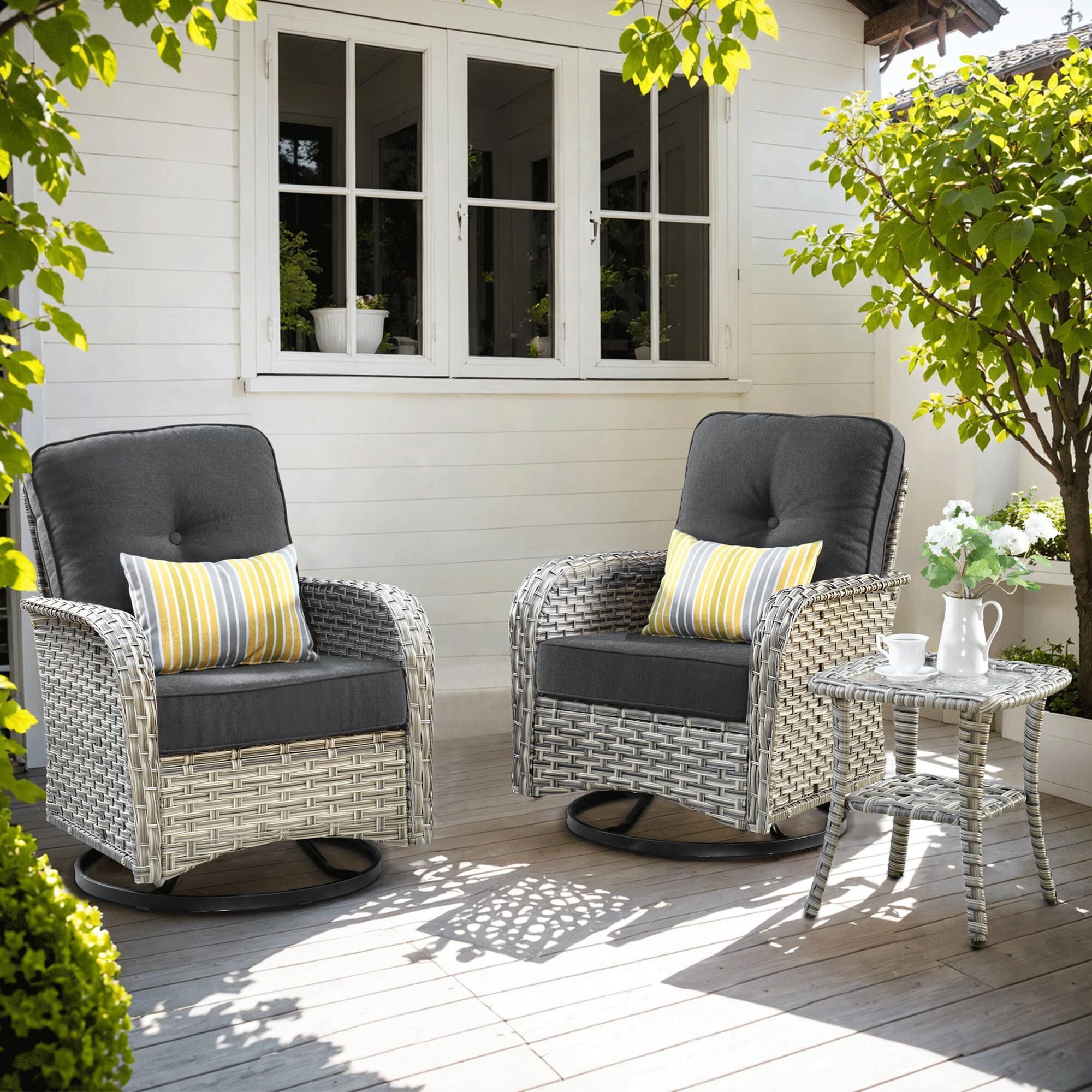 HOMLUX 3-Piece Patio Conversation Set in Black