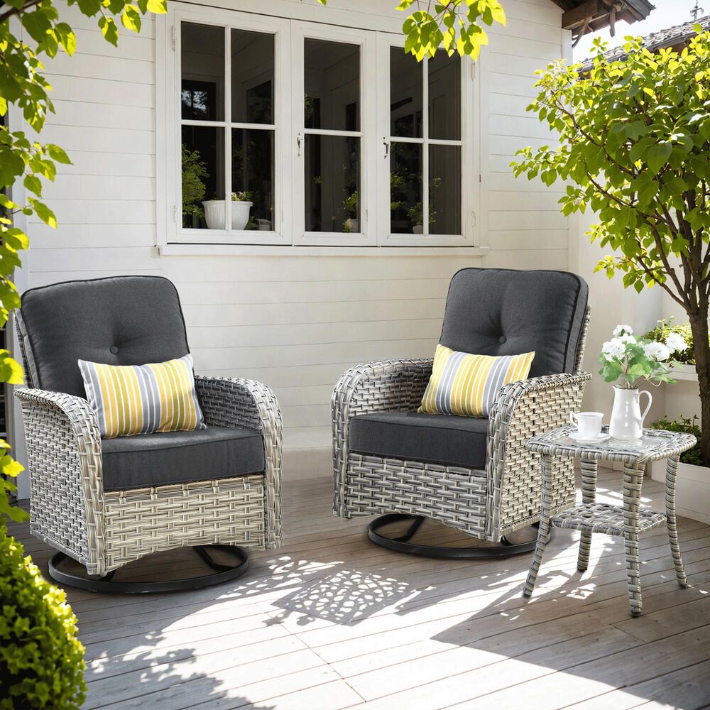 HOMLUX 3-Piece Patio Conversation Set in Black, , large