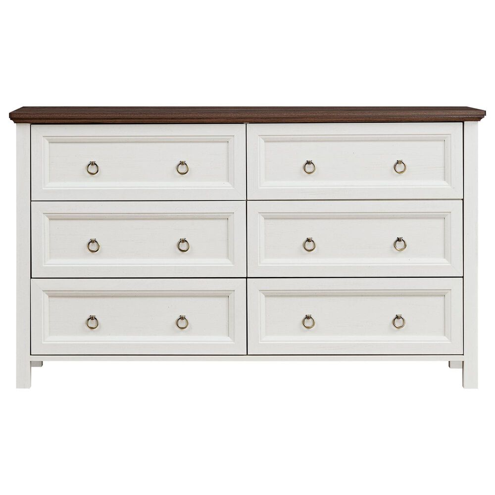 Hearth and Haven 6-Drawer Dresser in White and Walnut, , large