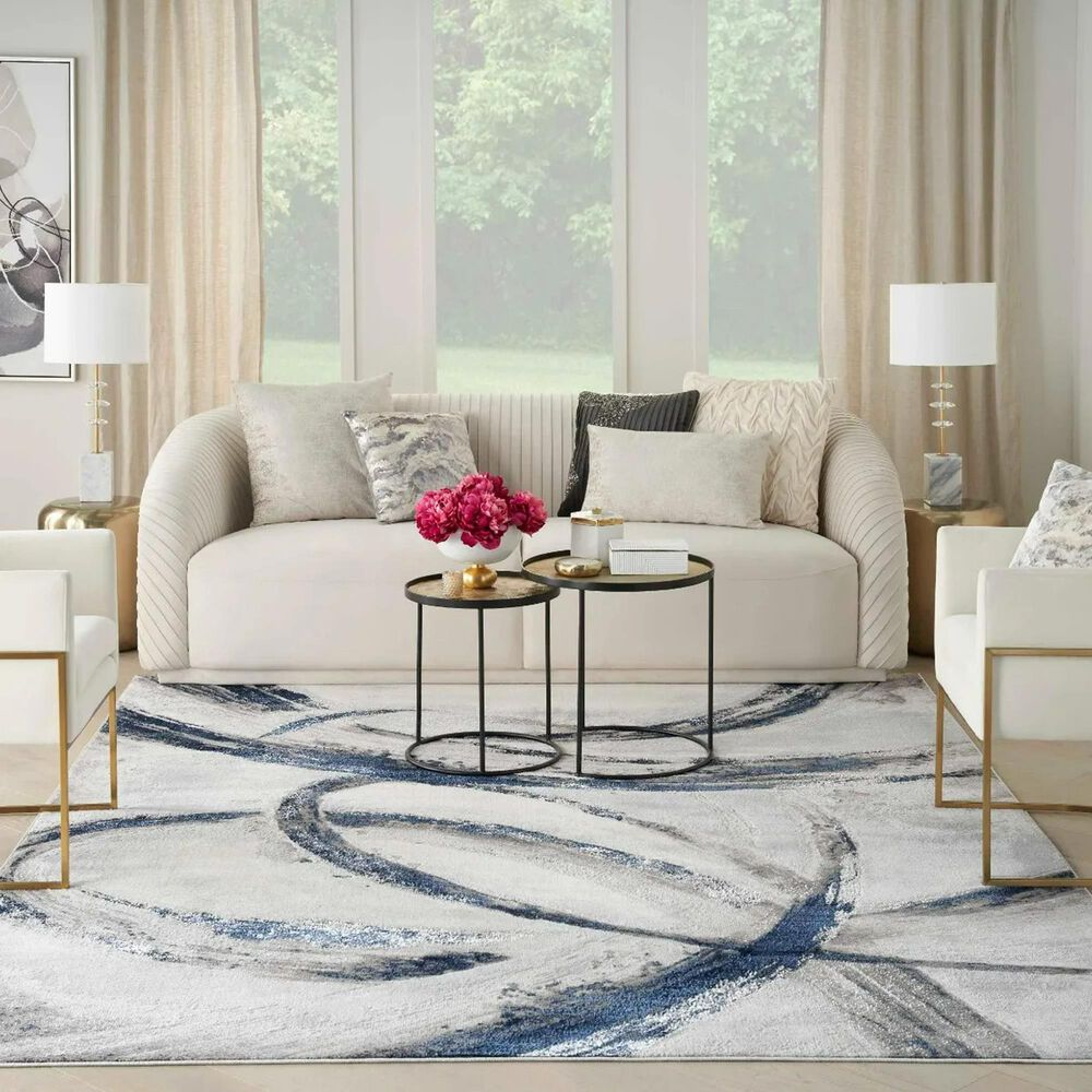 Nourison Brushstrokes 9&#39; x 12&#39; Grey and Navy Area Rug, , large