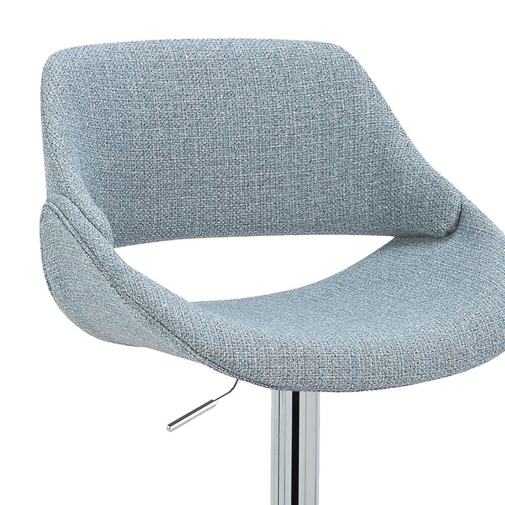 LumiSource Fabrico Swivel Adjustable Bar Stool with Blue Noise Fabric Upholstery and Rounded T Footrest in Chrome (Set of 2), , large