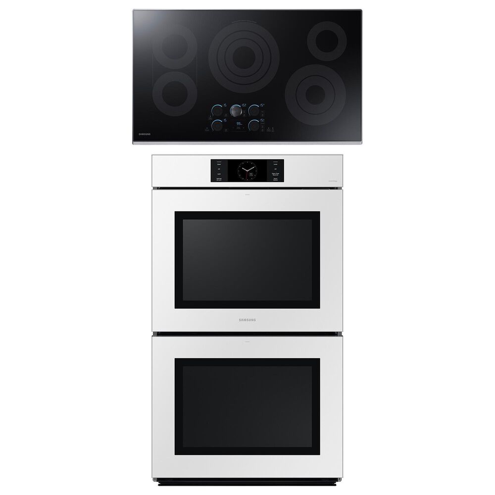 Samsung 2-Piece Kitchen Package with White 30" Double Wall Oven and Stainless Steel 36" Smart Electric Cooktop, , large