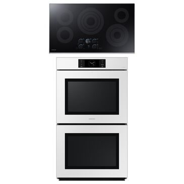 Samsung 2-Piece Kitchen Package with White 30" Double Wall Oven and Stainless Steel 36" Smart Electric Cooktop, , large