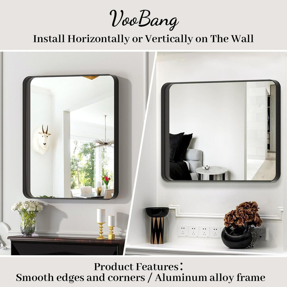 HOMLUX 30" x 20" Rectangular Decorative Wall Mirror in Black, , large