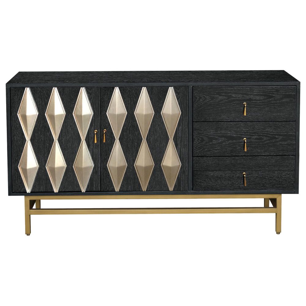 Accentric Approach 54" Modern Diamond Front Credenza in Black and Gold, , large