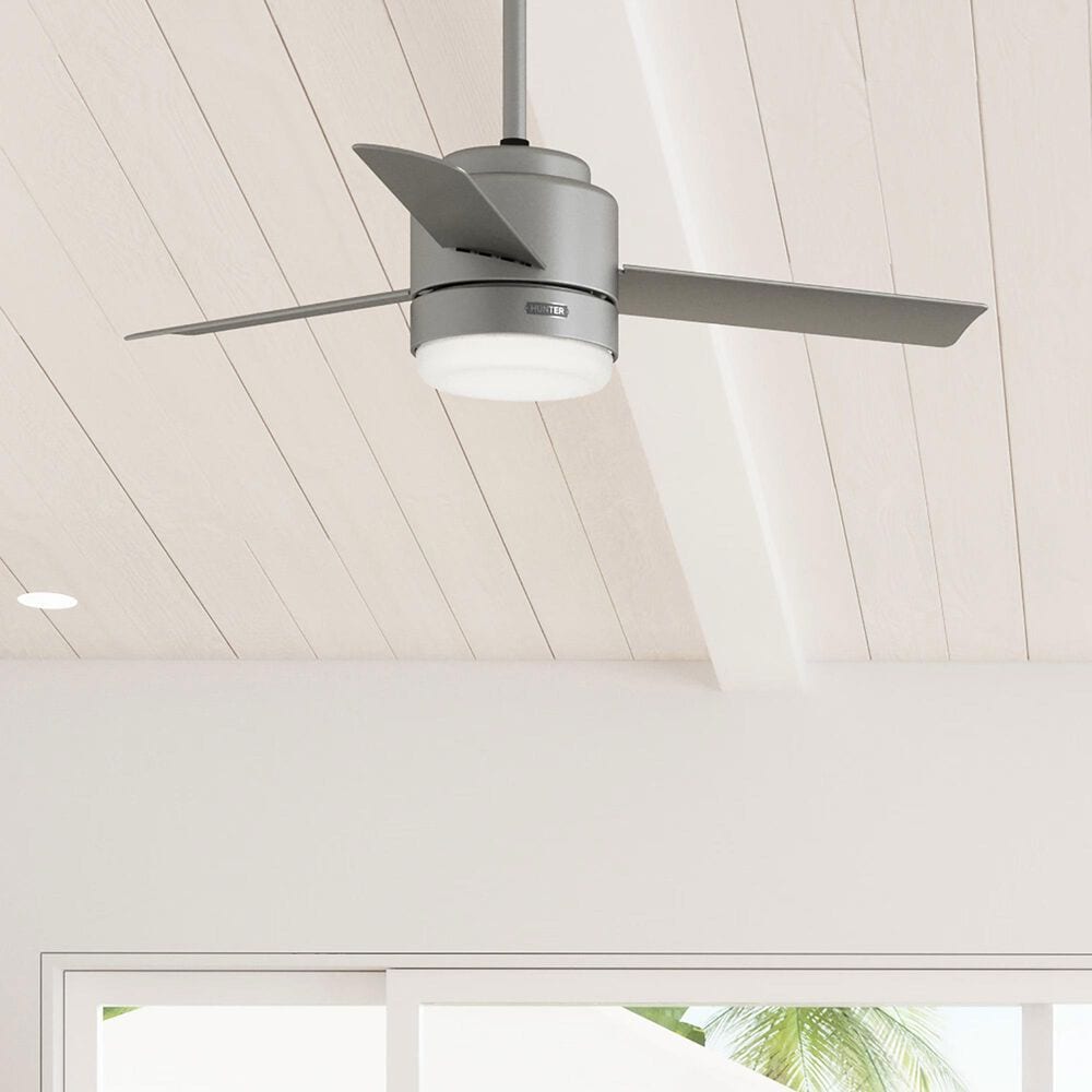 Hunter Gilmour 44&quot; Outdoor Ceiling Fan with LED Lights in Matte Silver, , large