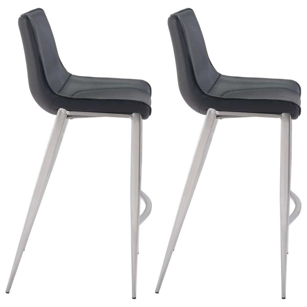 Zuo Modern Magnus Bar Chair in Black and Silver &#40;Set of 2&#41;, , large