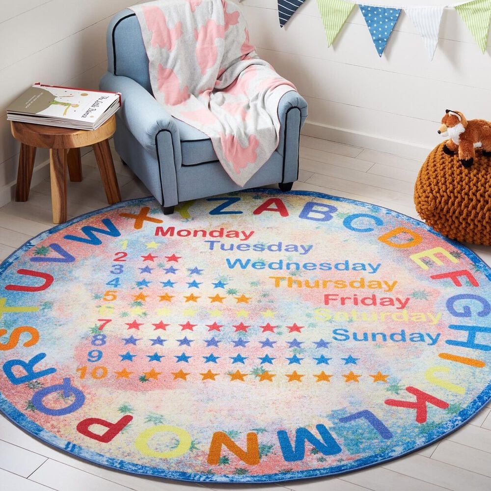 Safavieh Kids Playhouse 5&#39; Round Blue and Orange Rug, , large