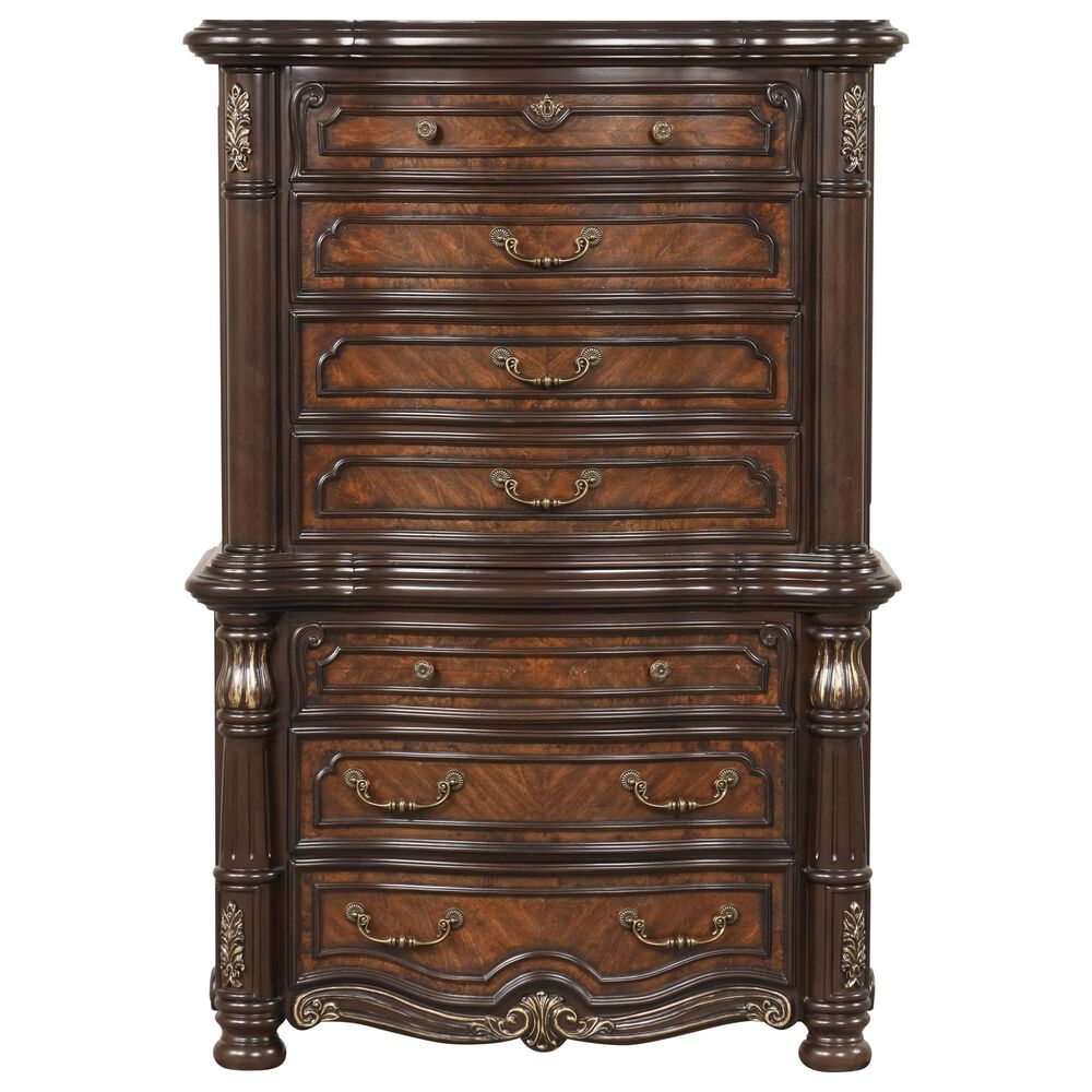 New Heritage Design Bella Note 5-Piece King Sleigh Bedroom Set in Mahogany Brown and Antique Gold, , large