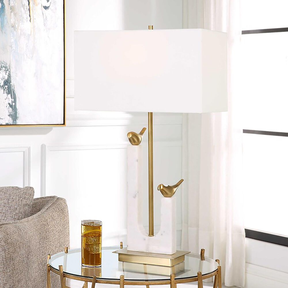 Uttermost Songbirds Table Lamp in White and Brushed Brass, , large