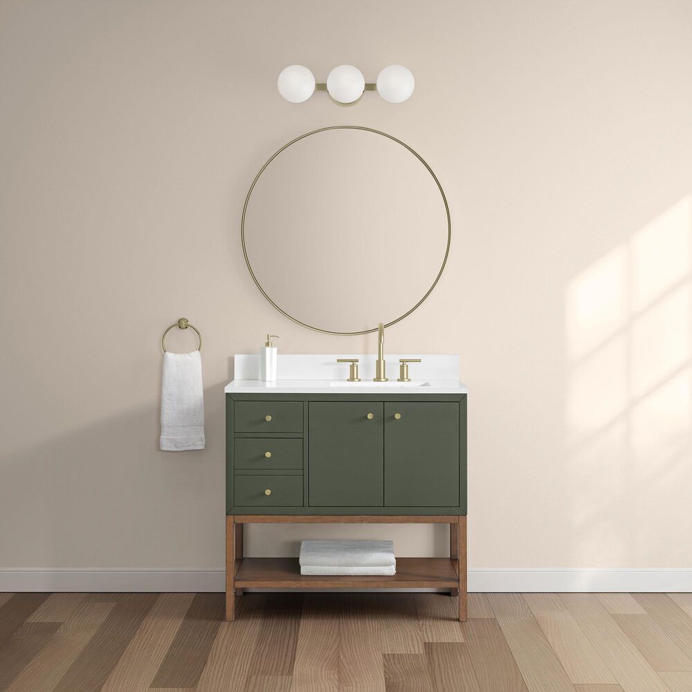 37B Isadore 36" Single Bathroom Vanity Cabinet in Deep Olive Green and White Composite Stone Top and Backsplash, , large