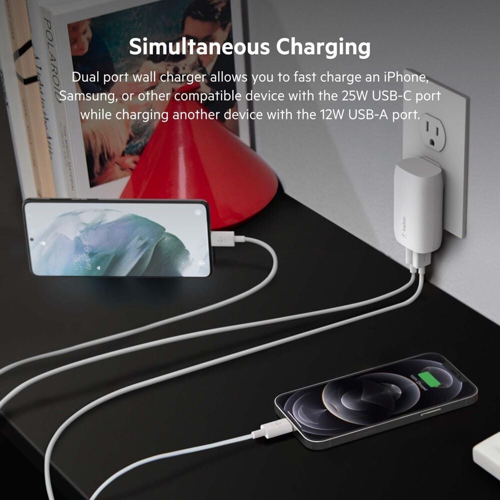 Belkin BoostCharge 37W Dual Port USB-A and USB-C PD Wall Charger with PPS in White, , large