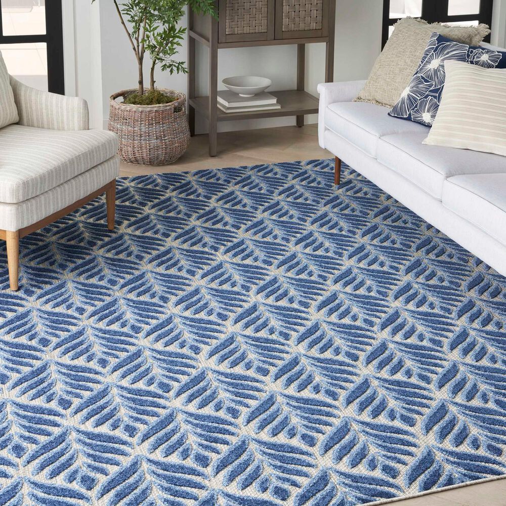 Nourison Aloha Floral 7&#39;10&quot; x 10&#39;6&quot; Blue Indoor/Outdoor Area Rug, , large