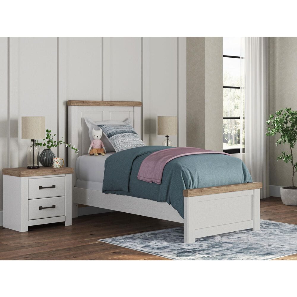 Ashley Rustic Twin Panel Bed in White and Brown, , large