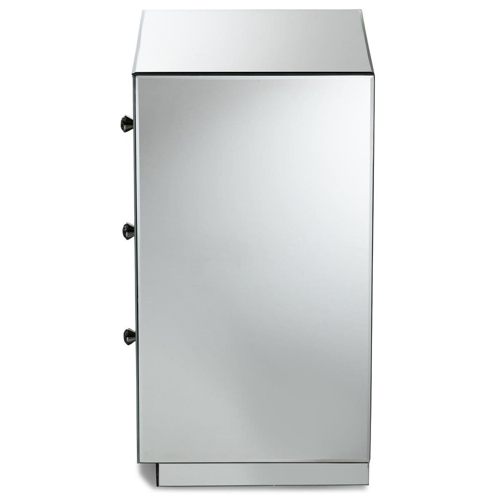 Baxton Studio Lina Mirrored 3-Drawer End Table in Silver, , large