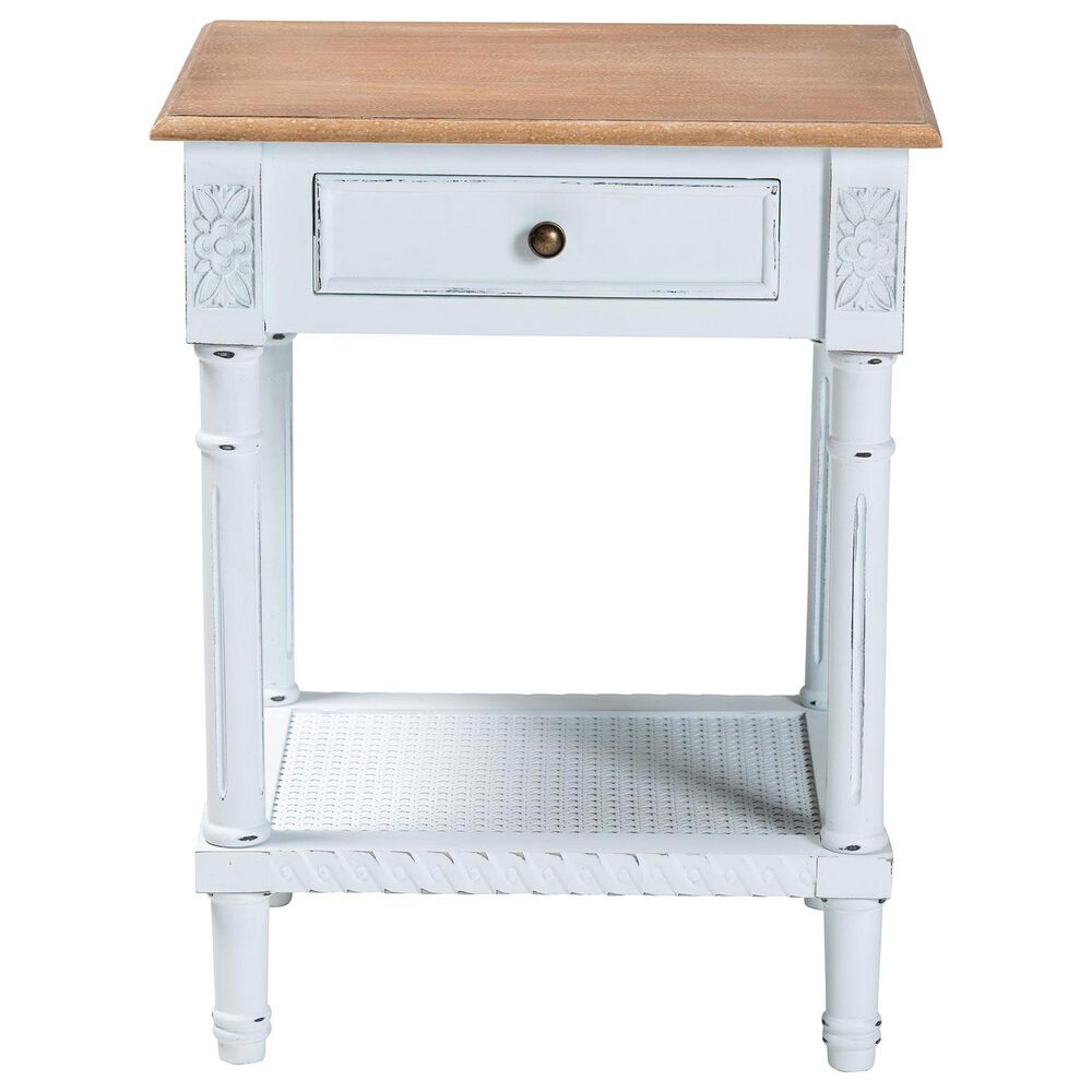 Baxton Studio Legrand 1-Drawer End Table in White and Natural Brown, , large