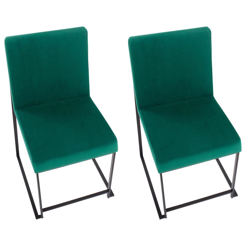 LumiSource Fuji Side Chair with Green Cushion in Black (Set of 2), , large