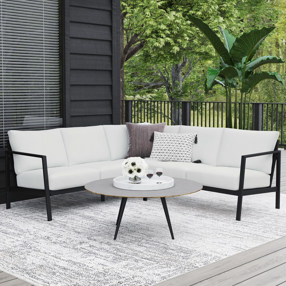 Linon Home Decor Holland 2-Piece Outdoor Sectional Sofa with White Upholstery in Black, , large
