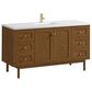 James Martin Laurent 60" Single Bathroom Vanity in Honey Oak with Single Hole 3 cm White Zeus Silestone Top and Rectangular Sink, , large