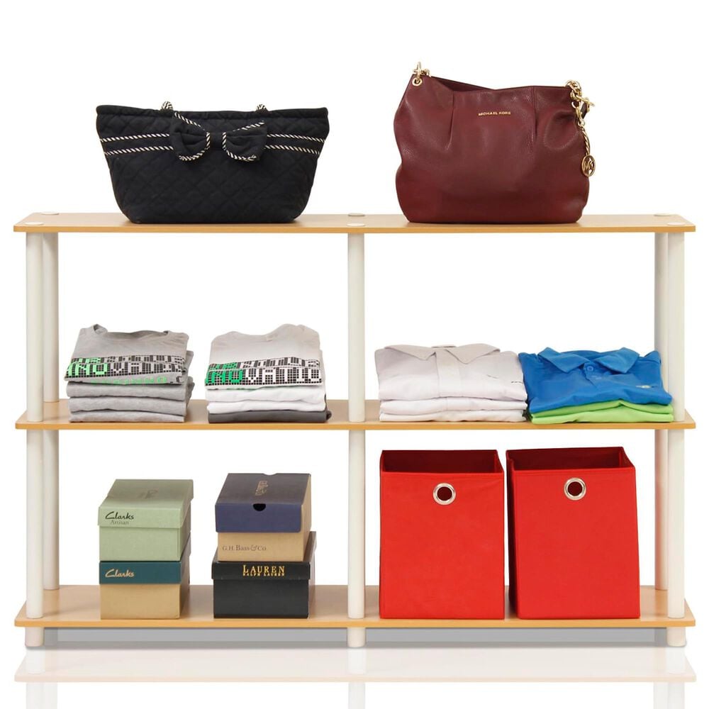 HOMLUX Turn-N-Tube 3-Tier Double Size Storage Display Rack in Beech and White, , large