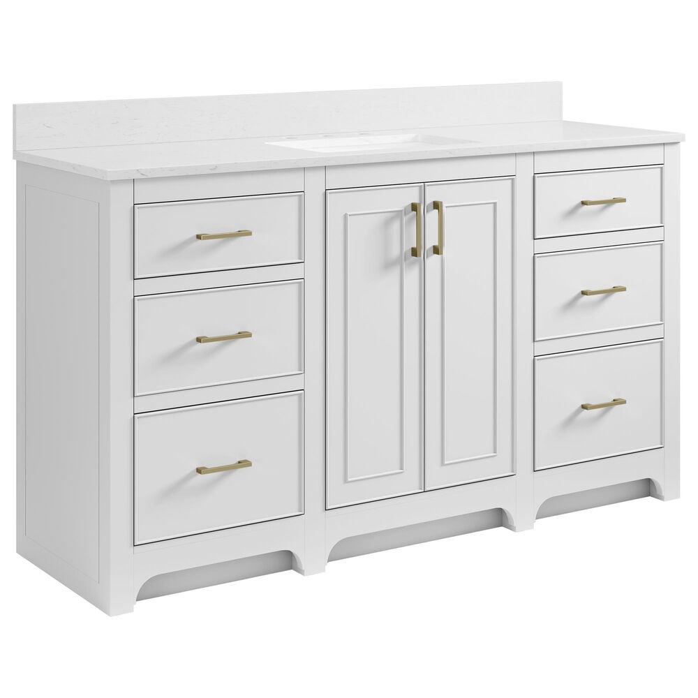 37B Lucerne 60" Single Bathroom Vanity in Bright White with Marble Top and Backsplash, , large