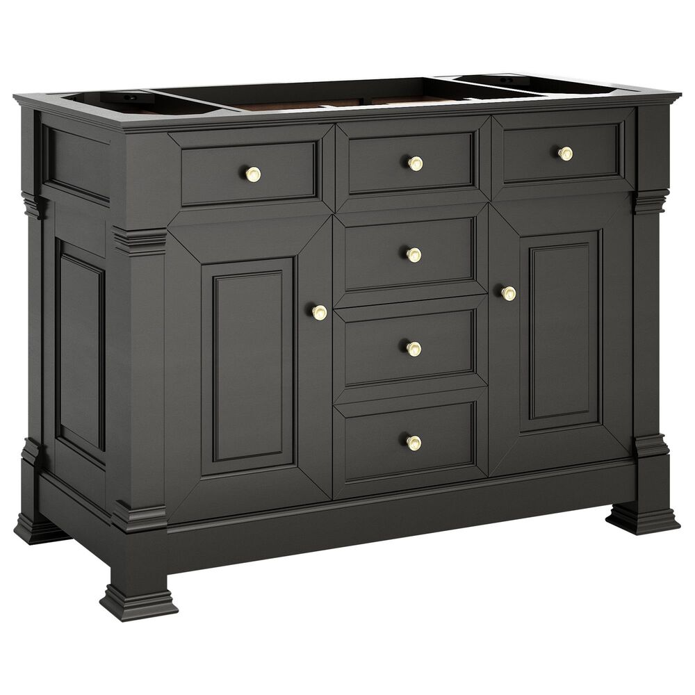 James Martin Vanities Brookfield 48" Single Bathroom Vanity in Black Onyx with 3 cm White Zeus Quartz Top and Rectangular Sink, , large