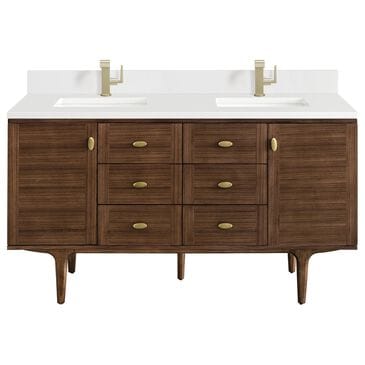 James Martin Vanities Amberly 60" Double Bathroom Vanity in Mid-Century Walnut with 3 cm Parisien Bleu Quartz Top and Rectangular Sinks, , large