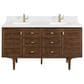 James Martin Vanities Amberly 60" Double Bathroom Vanity in Mid-Century Walnut with 3 cm Parisien Bleu Quartz Top and Rectangular Sinks, , large